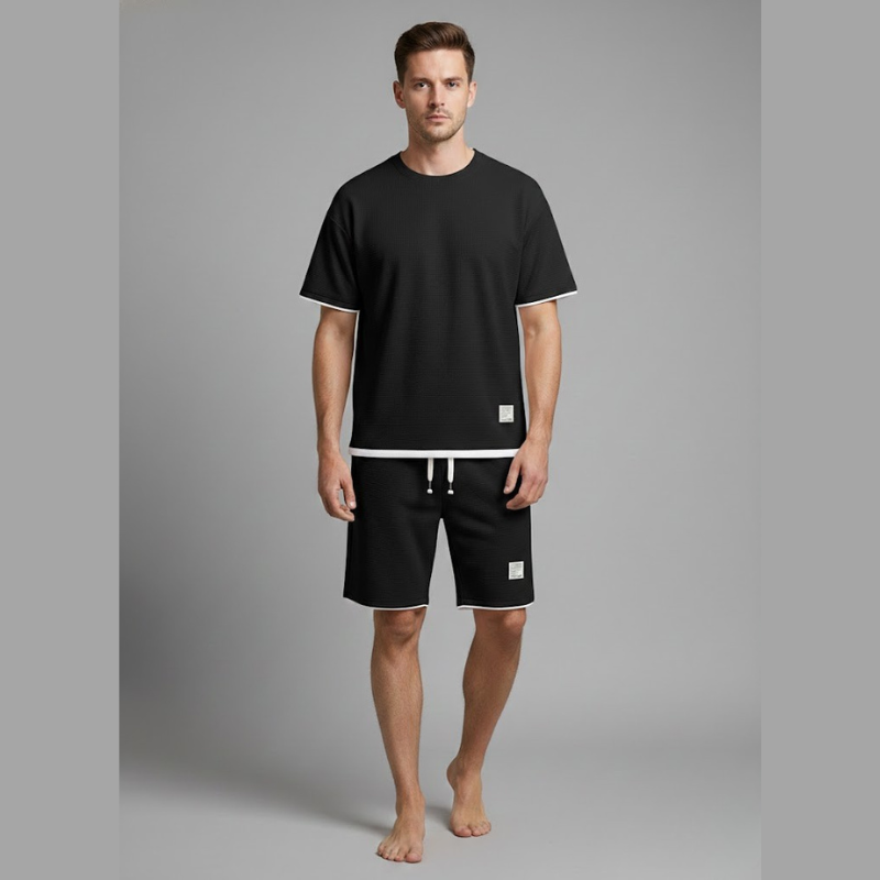Men’s Short Sleeve T Shirt and Drawstring Shorts 2 Piece Lounge Set