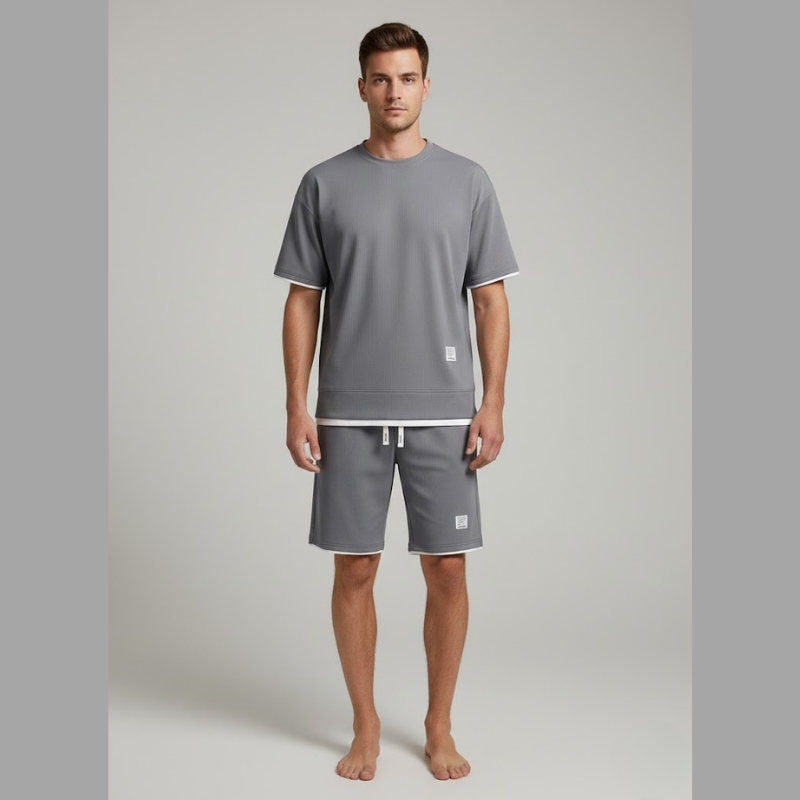 Men’s Short Sleeve T Shirt and Drawstring Shorts 2 Piece Lounge Set