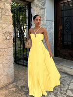 Women’s Pleated Cut Out Halter Maxi Wedding Guest Dress
