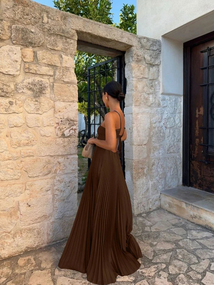 Women’s Pleated Cut Out Halter Maxi Wedding Guest Dress
