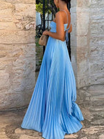 Women’s Pleated Cut Out Halter Maxi Wedding Guest Dress