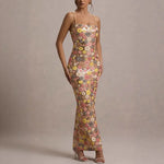 Women's Floral Spaghetti Strap Square Neck Maxi Wedding Guest Dress