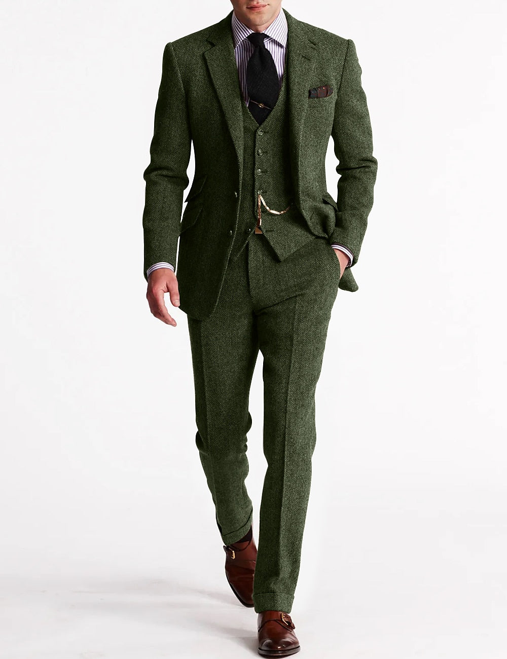 Men’s Tailored Slim Fit Tweed 3-Piece Suit Set