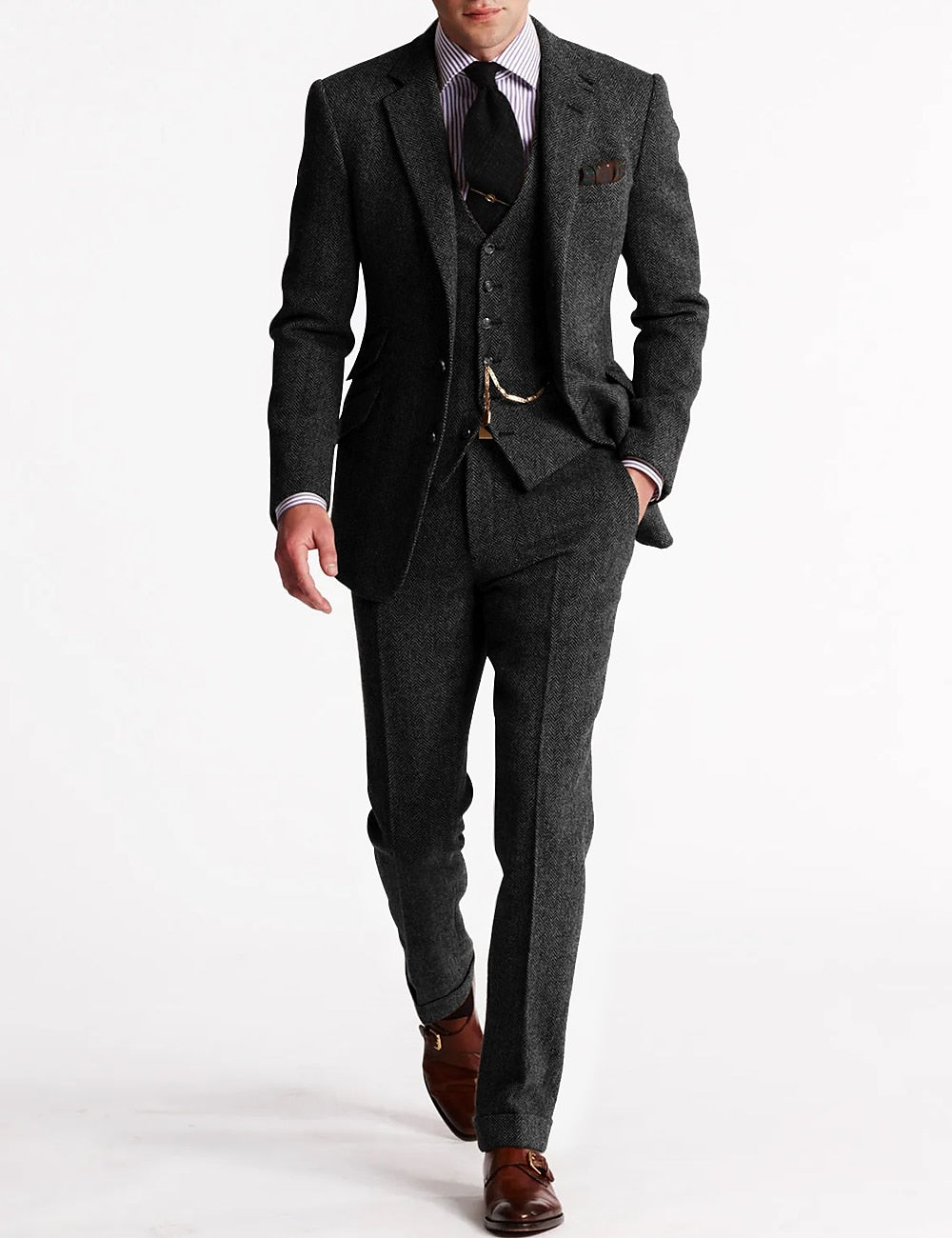 Men’s Tailored Slim Fit Tweed 3-Piece Suit Set