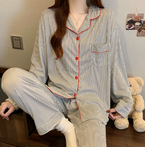 Women’s Striped Long Sleeve Button Front 2 Piece Pajama Set