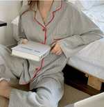 Women’s Striped Long Sleeve Button Front 2 Piece Pajama Set