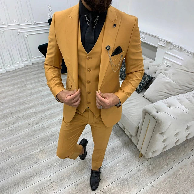 Men’s Notch Lapel Single Breasted Three Piece Suit Set