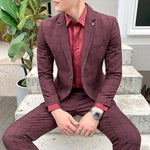 Men’s Notch Lapel Single Breasted Two Piece Check Suit