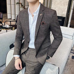 Men’s Notch Lapel Single Breasted Two Piece Check Suit