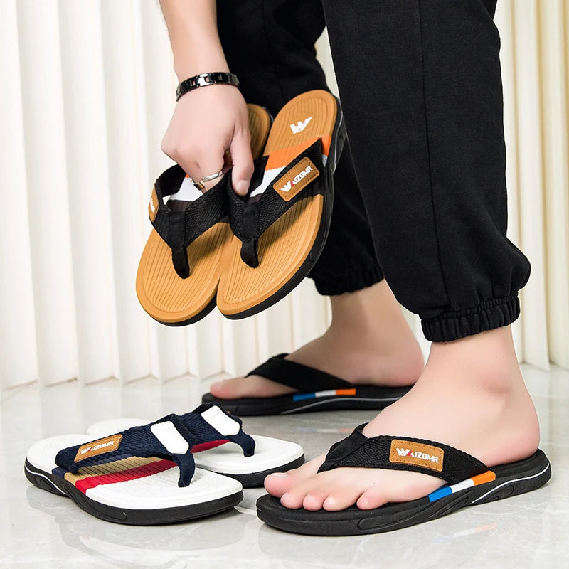 Men’s Open-Toe Textured Strap Flip Flops