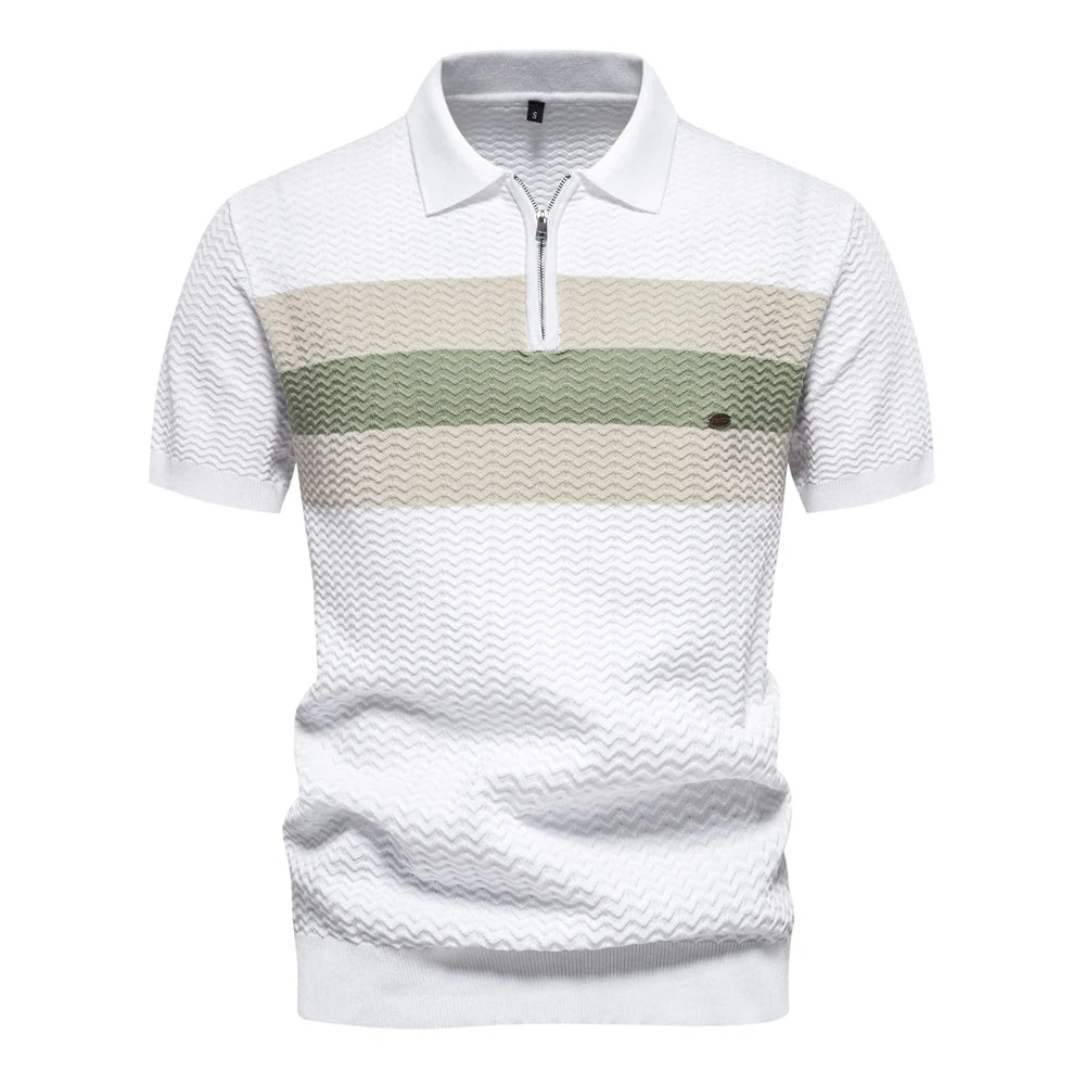 Men’s Short Sleeve Stripe Quarter-Zip Polo Shirt