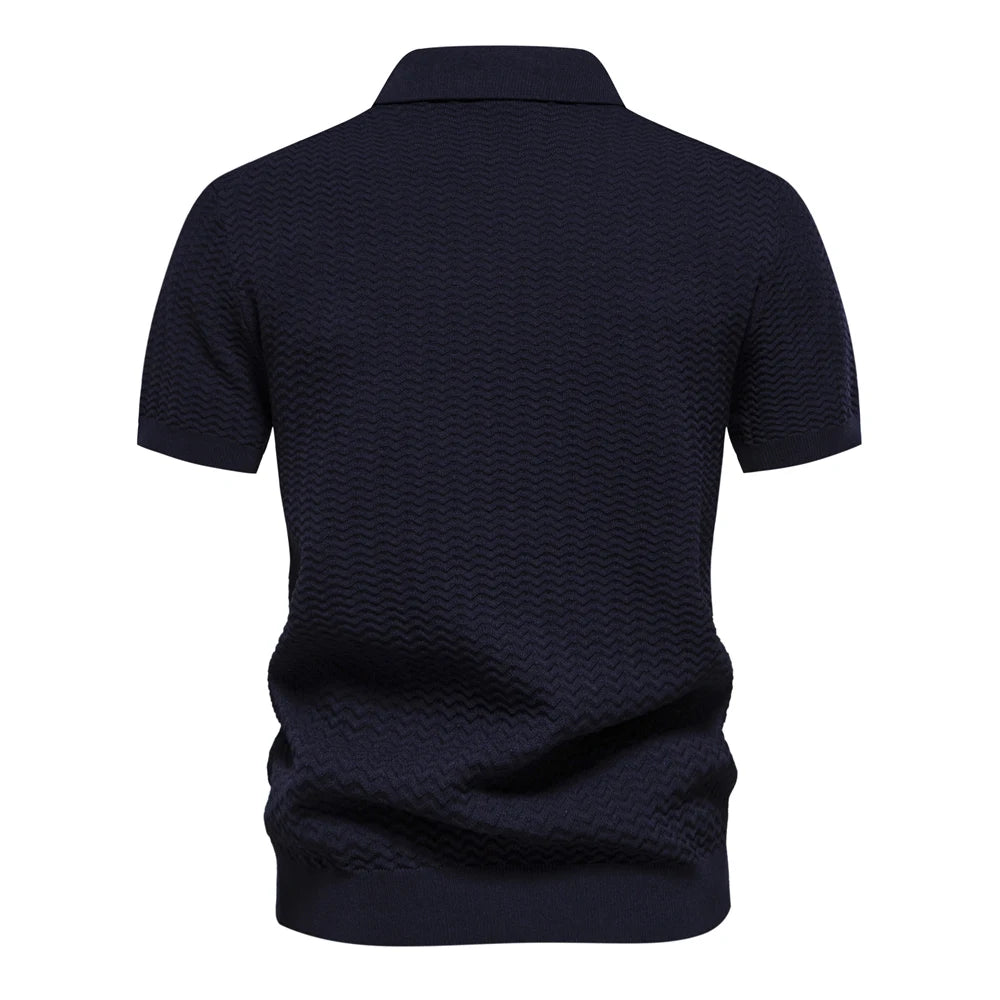 Men’s Short Sleeve Stripe Quarter-Zip Polo Shirt