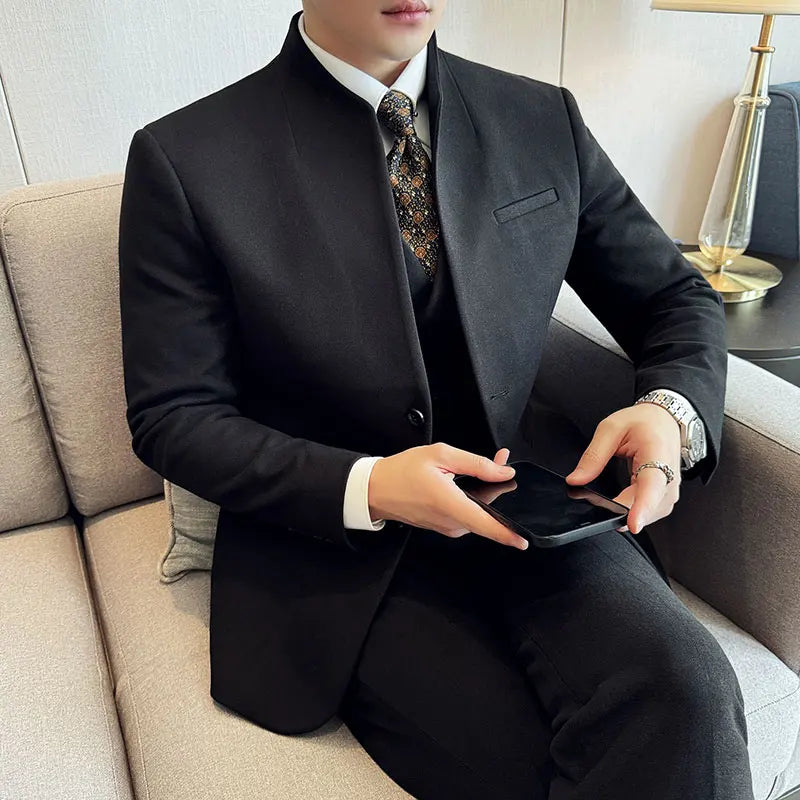 Men’s Stand Collar Single Breasted Two Piece Formal Suit