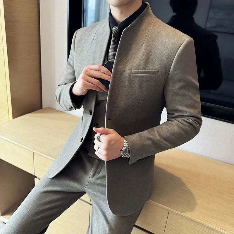 Men’s Stand Collar Single Breasted Two Piece Formal Suit