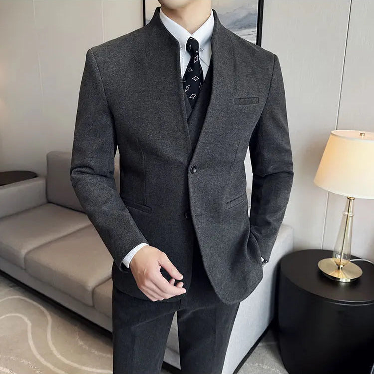 Men’s Stand Collar Single Breasted Two Piece Formal Suit