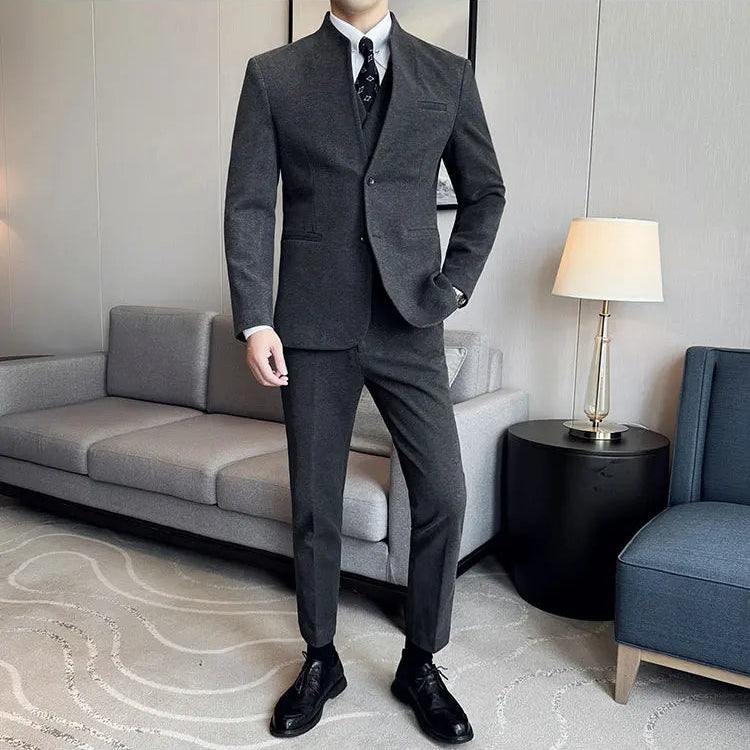 Men’s Stand Collar Single Breasted Two Piece Formal Suit