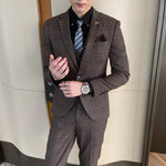 Men’s Three Piece Check Suit with Notch Lapel