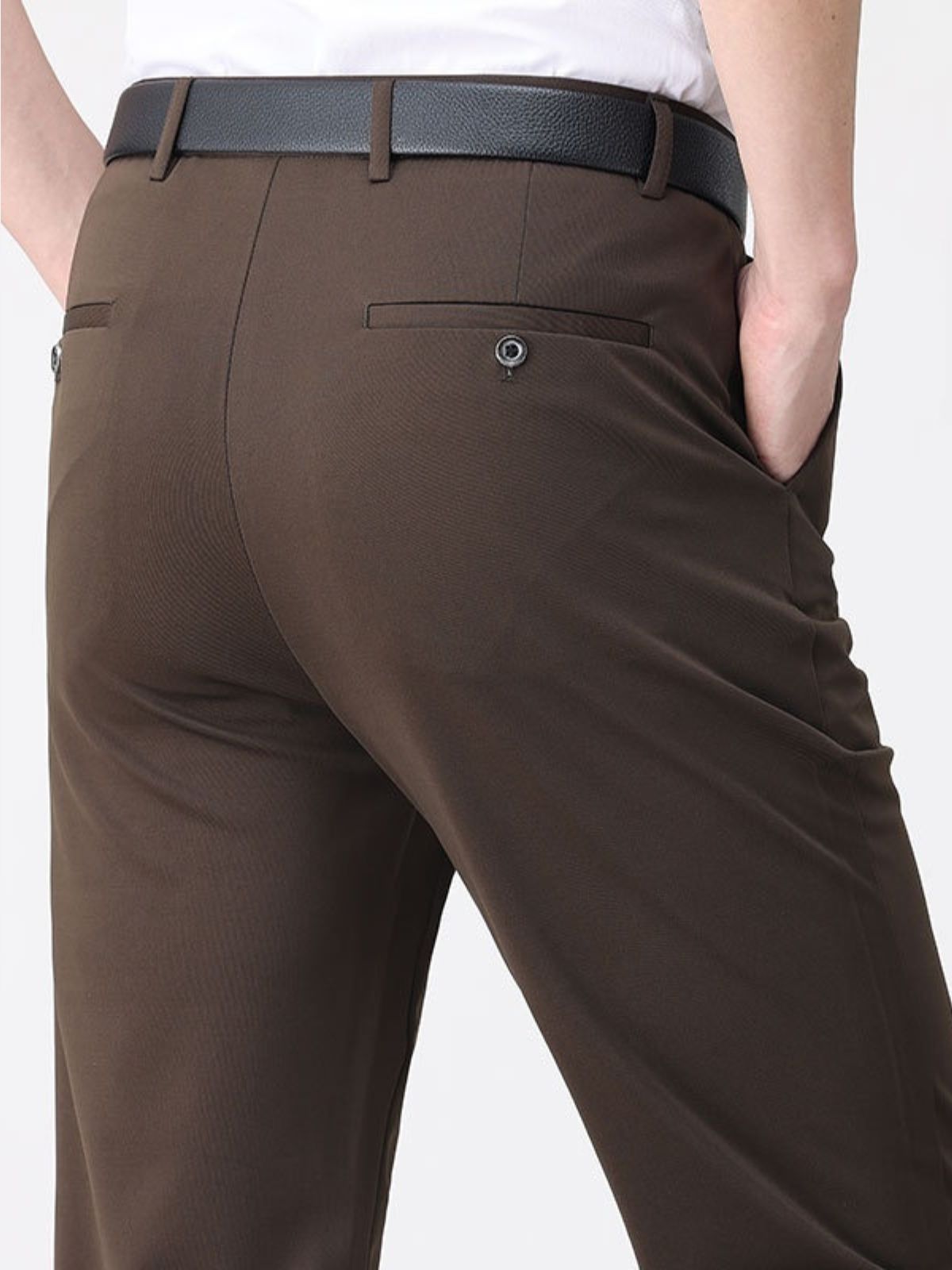 Men’s Button Closure Belt Loop Side Pocket Tailored Pants
