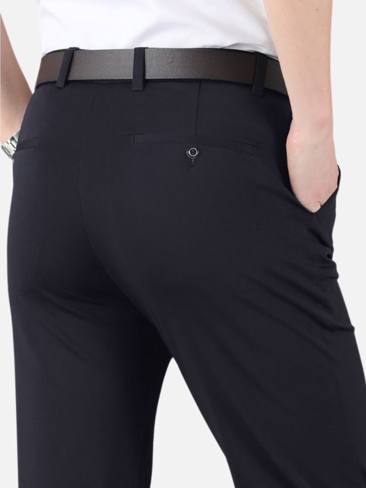 Men’s Button Closure Belt Loop Side Pocket Tailored Pants