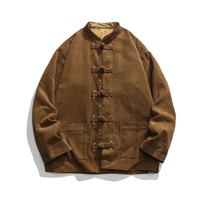 Men’s Button Front Stand Collar Corduroy Jacket