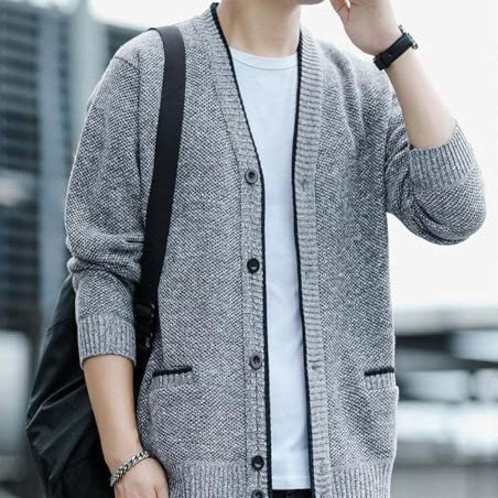 Men’s Button Front V-Neck Knit Cardigan