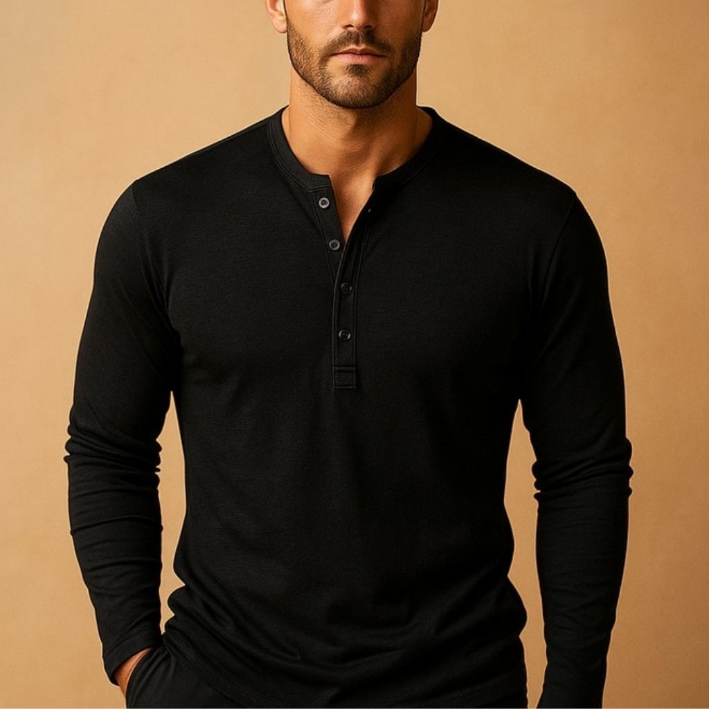 Men's Button-Placket Slim Fit Henley Shirt