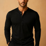 Men's Button-Placket Slim Fit Henley Shirt