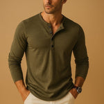 Men's Button-Placket Slim Fit Henley Shirt
