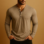 Men's Button-Placket Slim Fit Henley Shirt