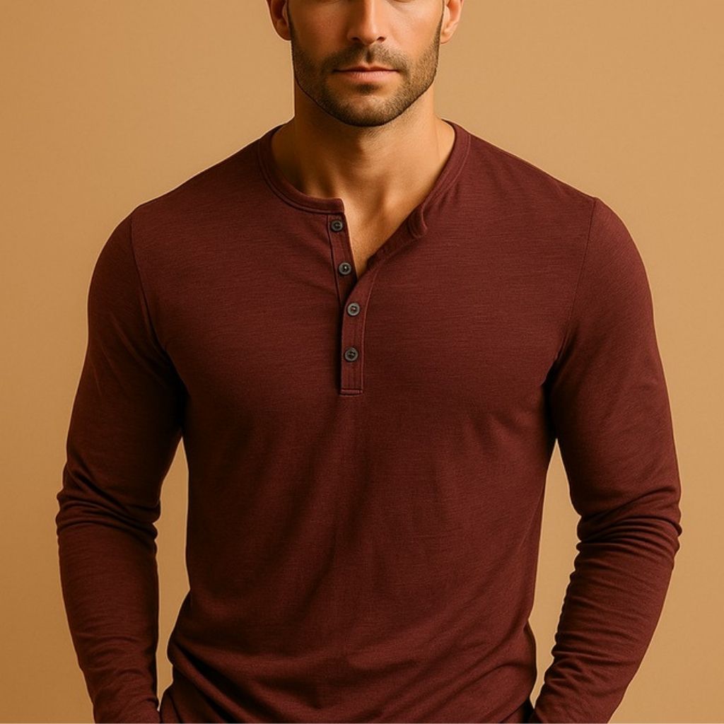 Men's Button-Placket Slim Fit Henley Shirt