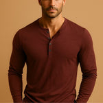 Men's Button-Placket Slim Fit Henley Shirt