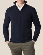 Men’s Cable Knit Half Zip Stand Collar Long Sleeve Sweater
