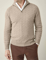 Men’s Cable Knit Half Zip Stand Collar Long Sleeve Sweater