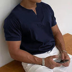Men's Casual Mandarin Collar Short Sleeve Pullover Shirt