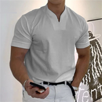Men's Casual Mandarin Collar Short Sleeve Pullover Shirt