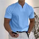 Men's Casual Mandarin Collar Short Sleeve Pullover Shirt