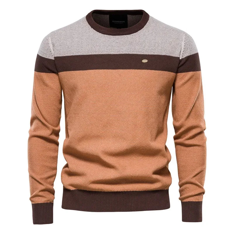Men’s Color Block Crew Neck Long Sleeve Knit Sweater