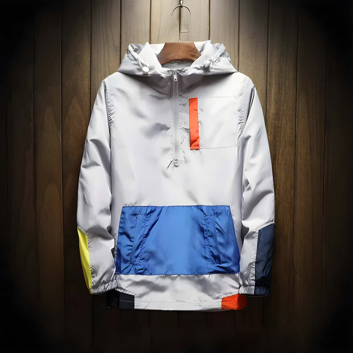 Men’s Color Block Hooded Half Zip Windbreaker Jacket
