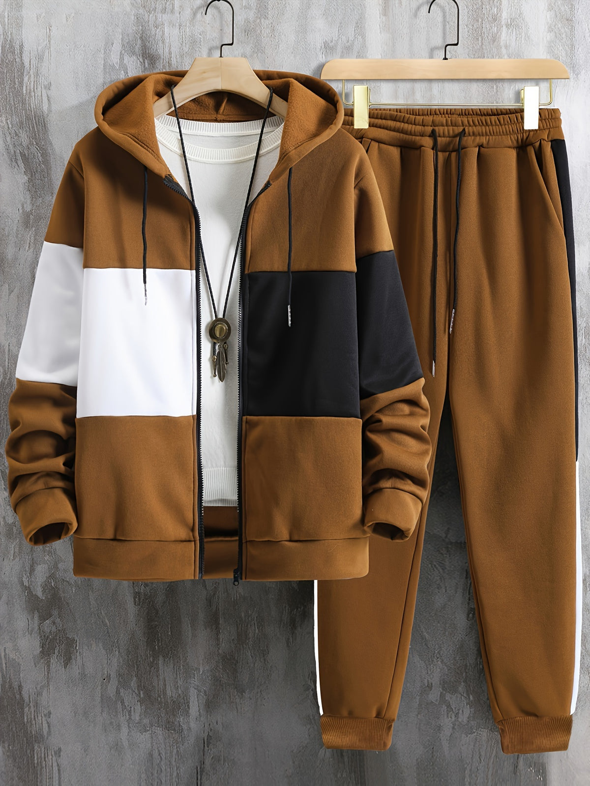 Men’s Color Block Zip Up 2 Piece Tracksuit Set
