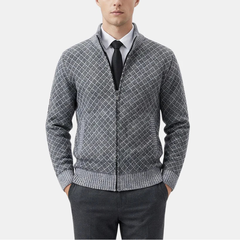 Men’s Diamond Pattern Full Zip Knit Cardigan