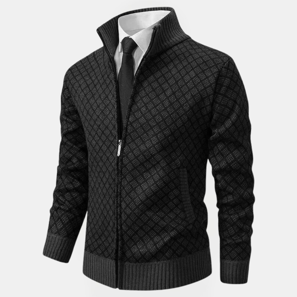 Men’s Diamond Pattern Full Zip Knit Cardigan