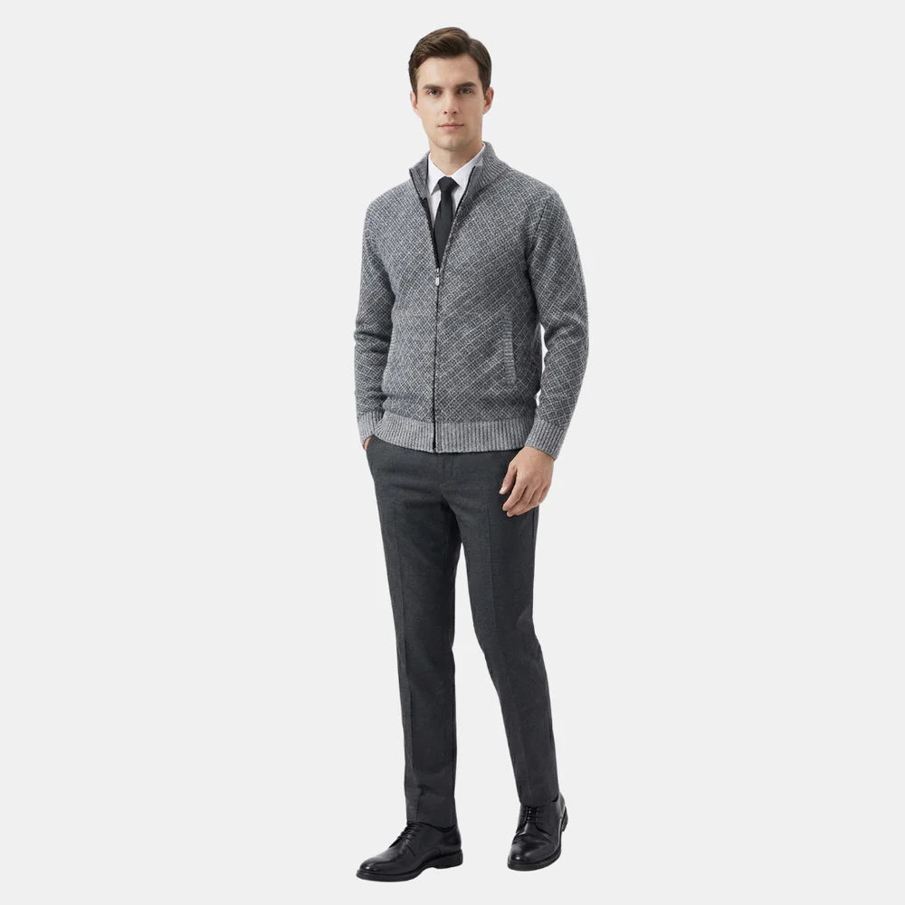 Men’s Diamond Pattern Full Zip Knit Cardigan