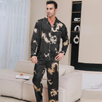 Men’s Dragon Print Long Sleeve Button Front 2 Piece Pajama Set