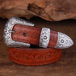 Men’s Engraved Western Belt with Metal Buckle