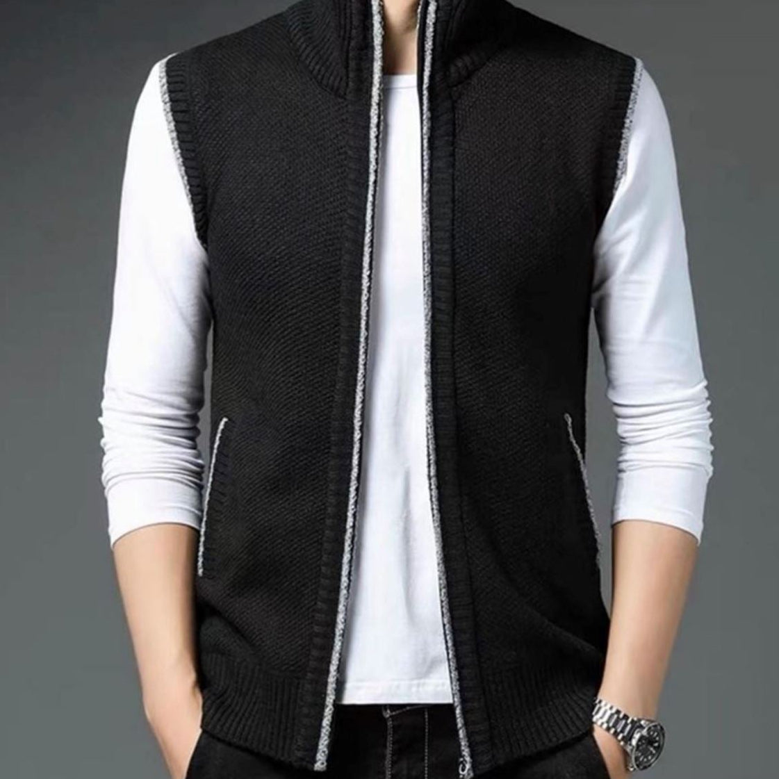 Men’s Full Zip Stand Collar Cardigan Vest