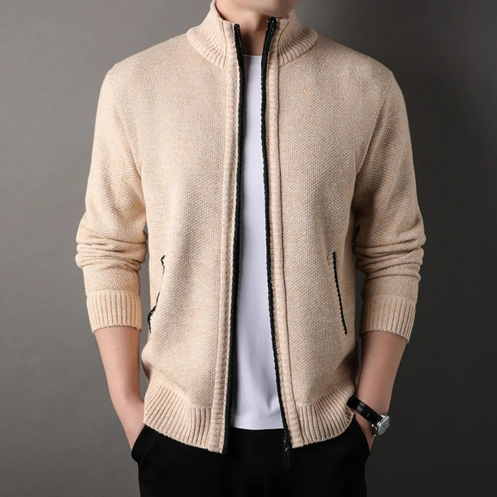 Men’s Full Zip Stand Collar Knit Cardigan