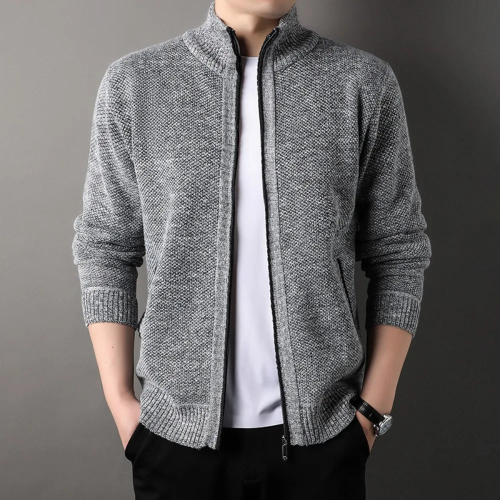 Men’s Full Zip Stand Collar Knit Cardigan