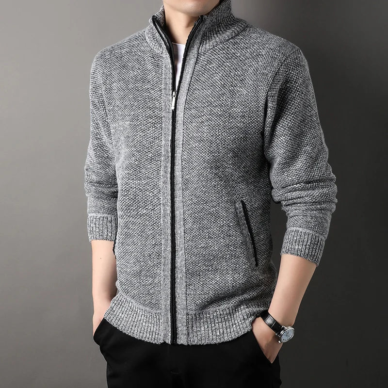 Men’s Full Zip Stand Collar Knit Cardigan