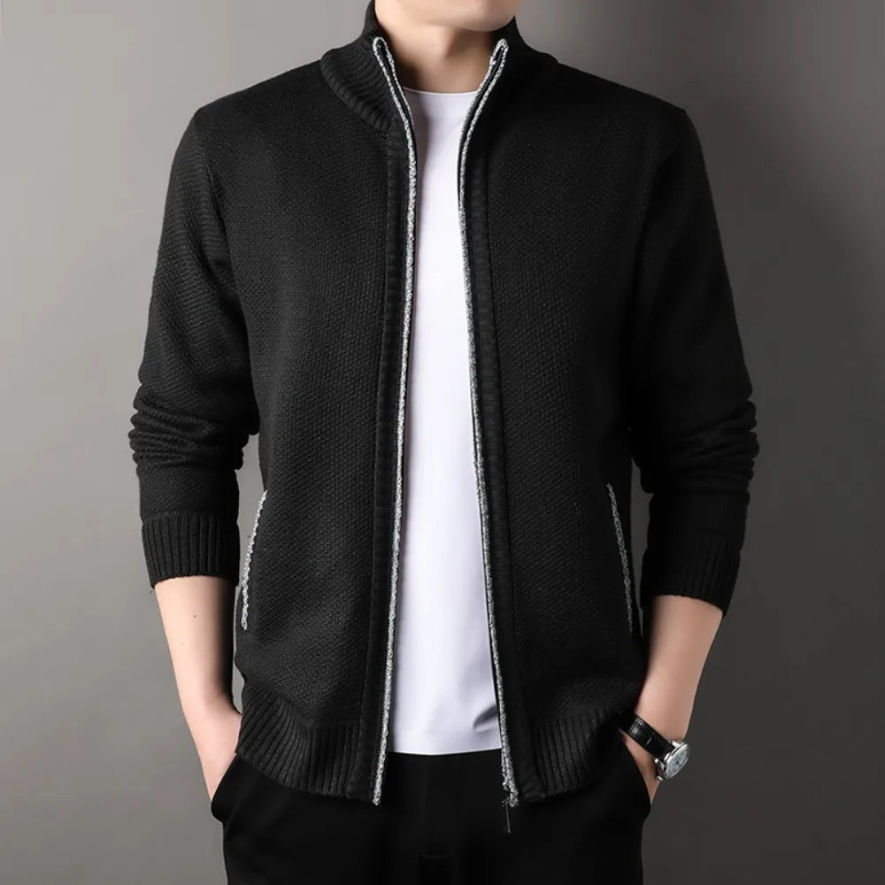 Men’s Full Zip Stand Collar Knit Cardigan