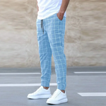 Men’s Grid Print Drawstring Slim Fit Jogger Pants